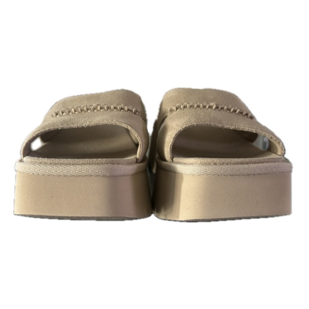 (SOLD) UGG WOMEN 8 NEW HEIGHTS PLATFORM SANDAL IN MUSTARD SEED NWOB CUSHIONED - Picture 5 of 10